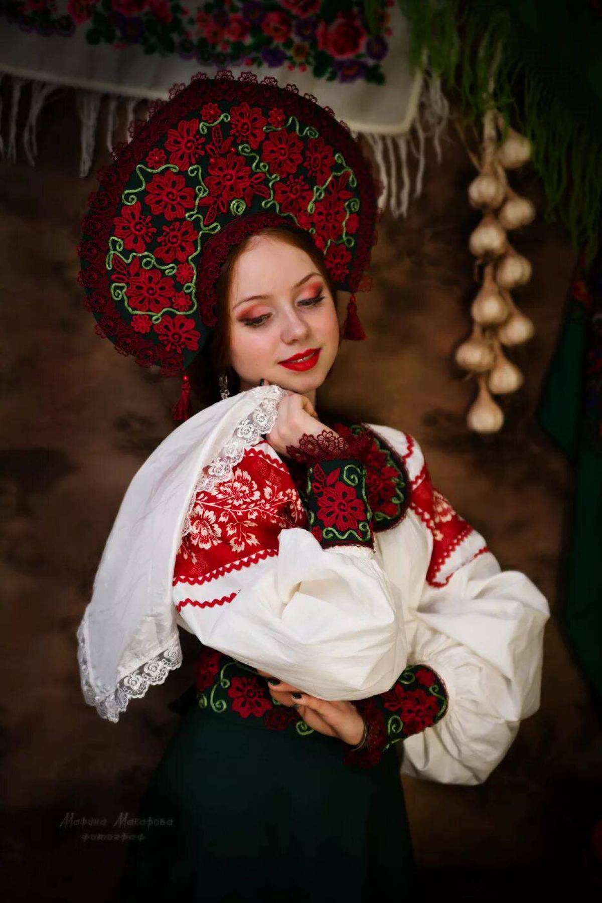 Women in Slavic costumes underwear in Samara